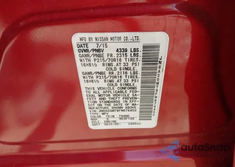 2015 Nissan Rogue Select S из США, поврежденный, VIN JN8AS5MT9FW674450